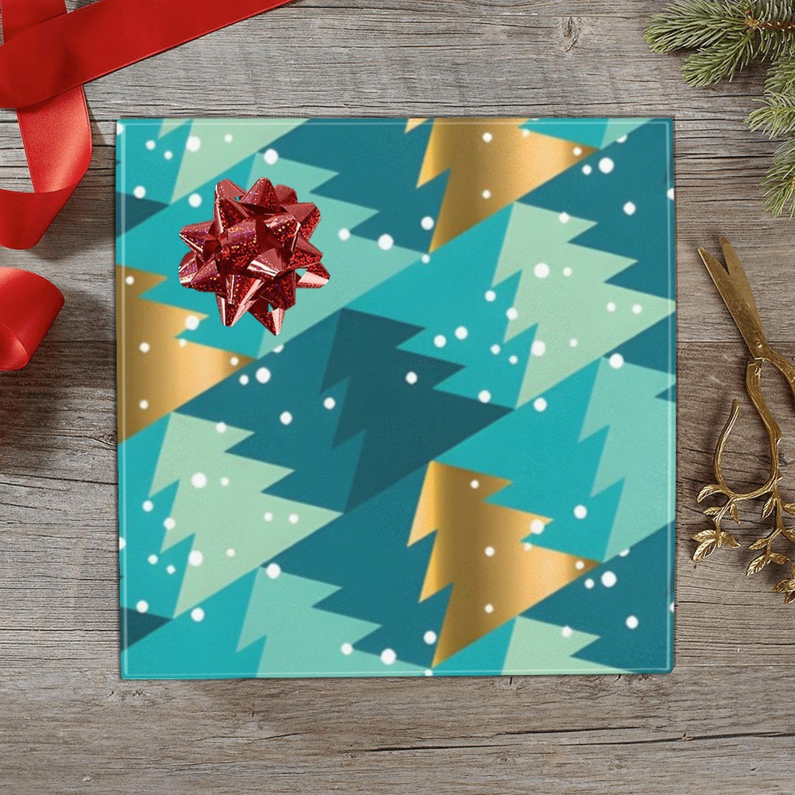 Christmas Wrapping Paper | Holiday Gift Wrap | Teal Trees 58" x 23" (1–5 Rolls)