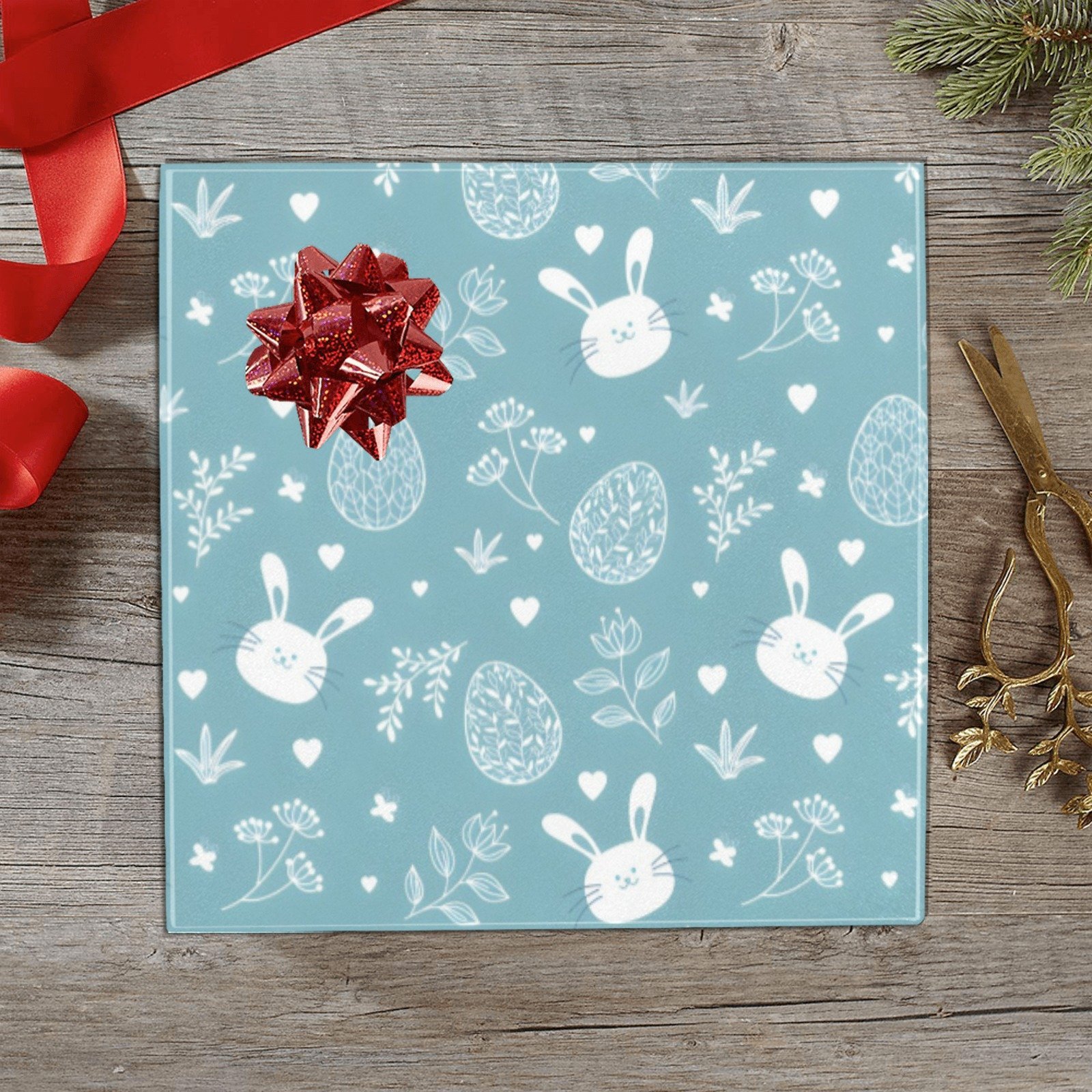 Christmas Wrapping Paper | Holiday Gift Wrap | Blue Easter Bunny – 1, 2, 3, 4 or 5 Rolls