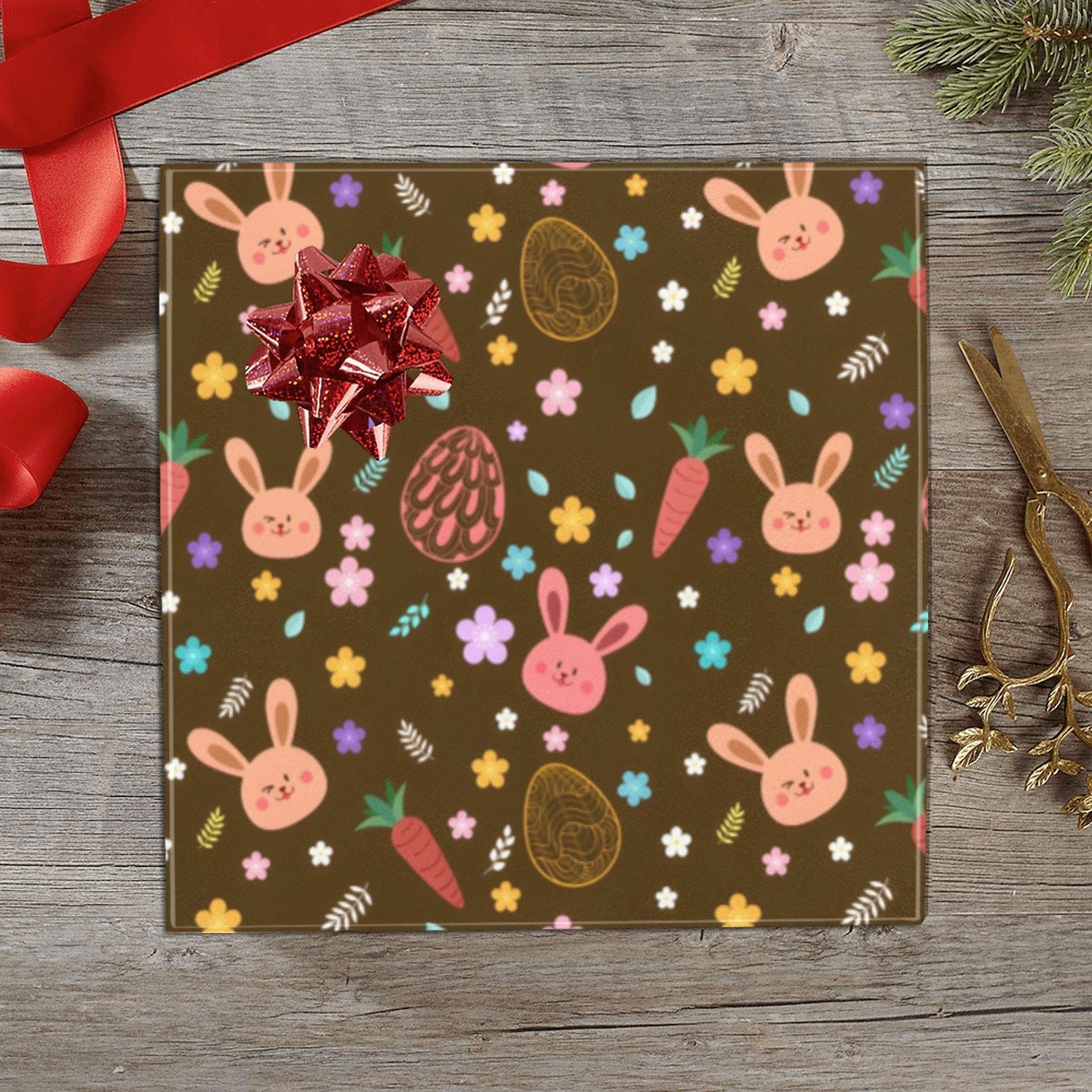Christmas Wrapping Paper | Holiday Gift Wrap | Brown Easter Bunny – 1, 2, 3, 4 or 5 Rolls