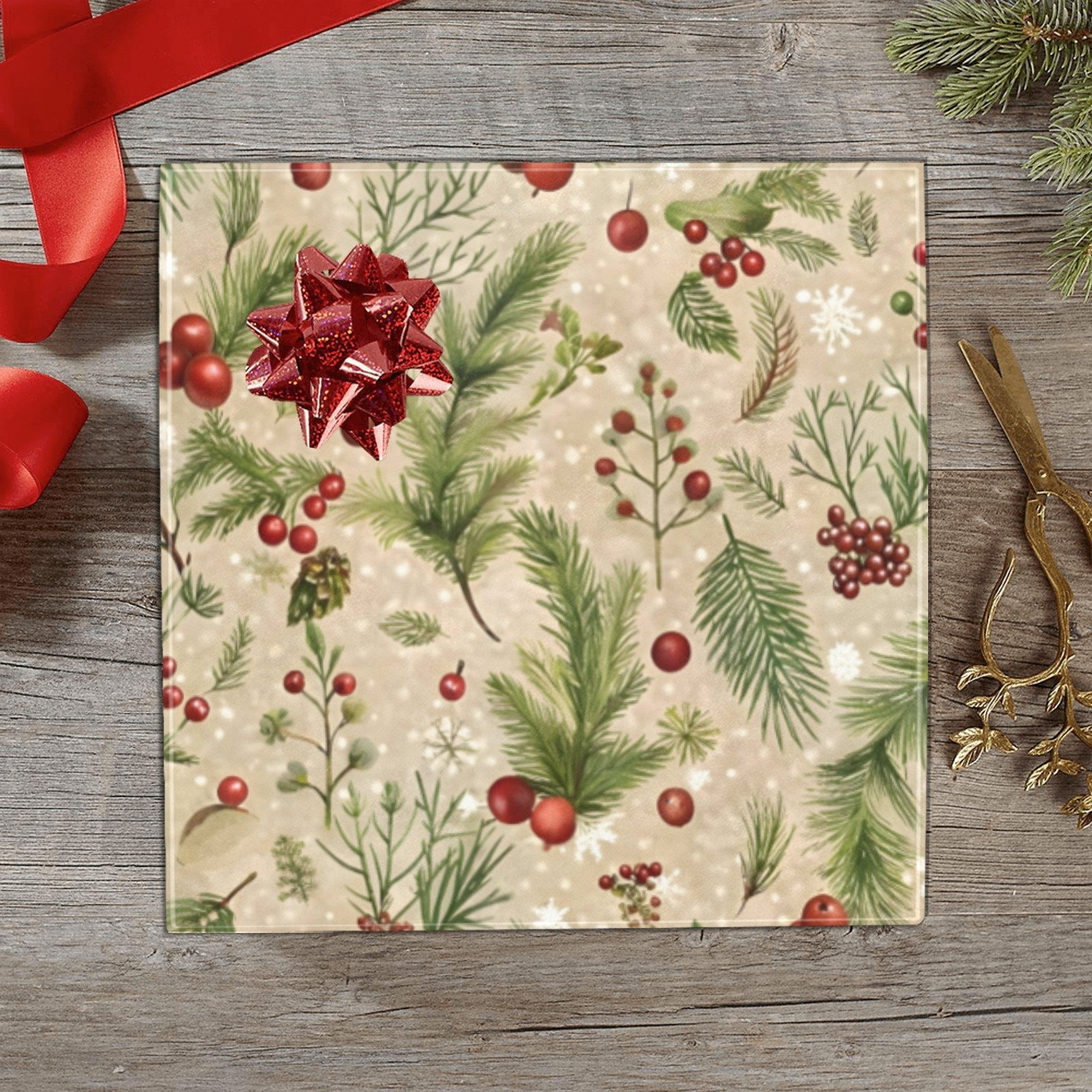 Christmas Wrapping Paper | Holiday Gift Wrap | Cranberry 58" x 23" (1–5 Rolls)