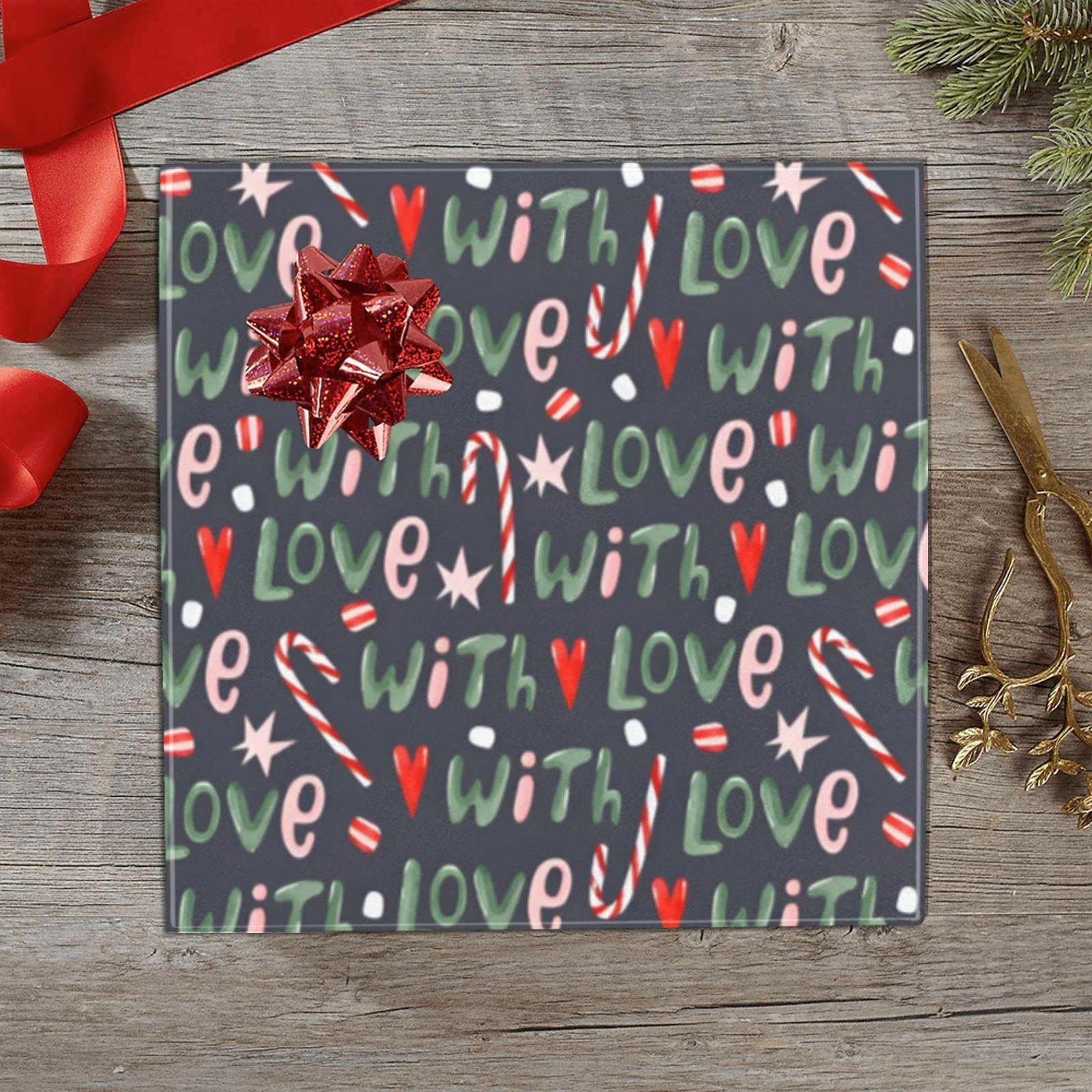 Christmas Wrapping Paper | Holiday Gift Wrap | With Love 58" x 23" (1–5 Rolls)