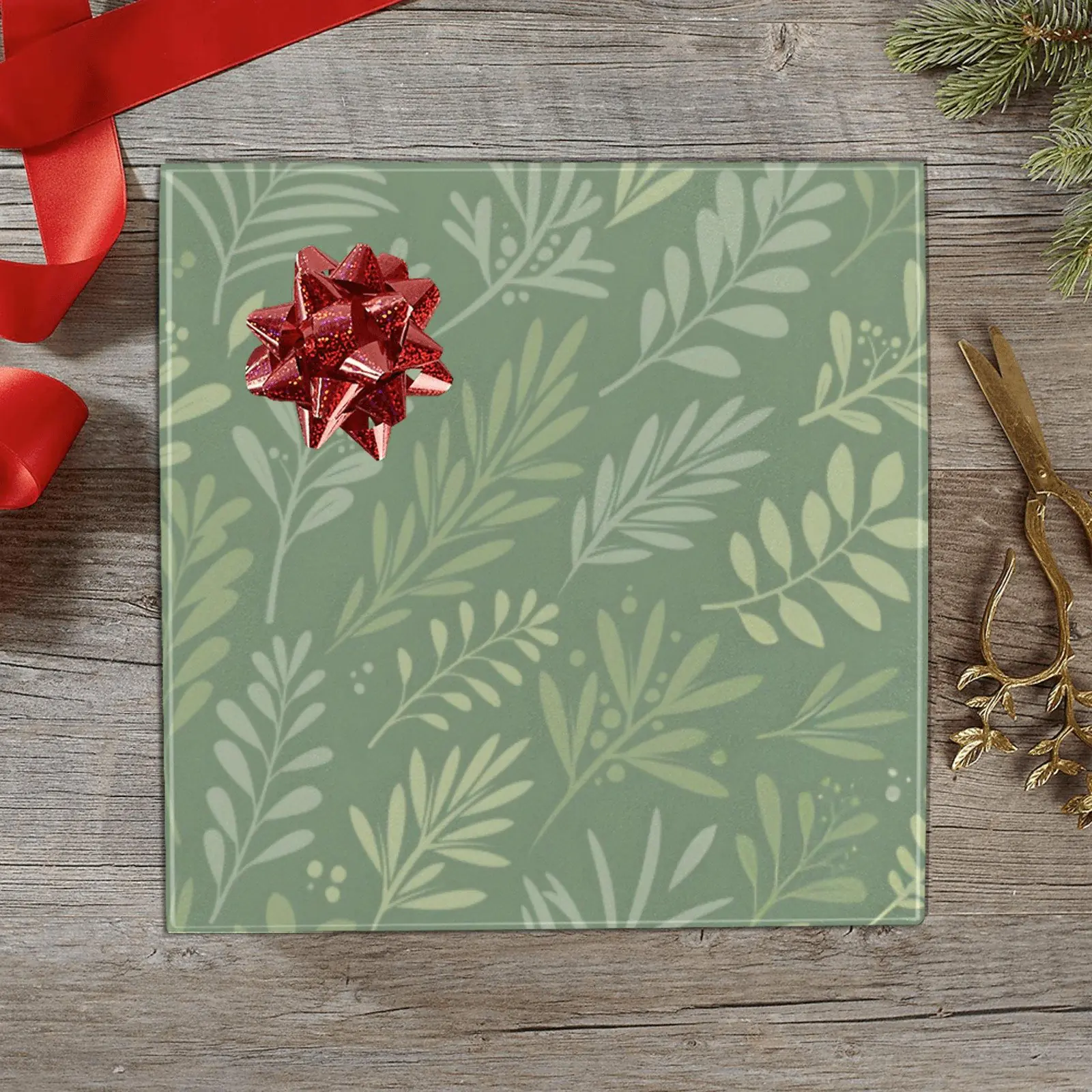 Christmas Wrapping Paper | Holiday Gift Wrap | Green Wheat 58" x 23" (1–5 Rolls)