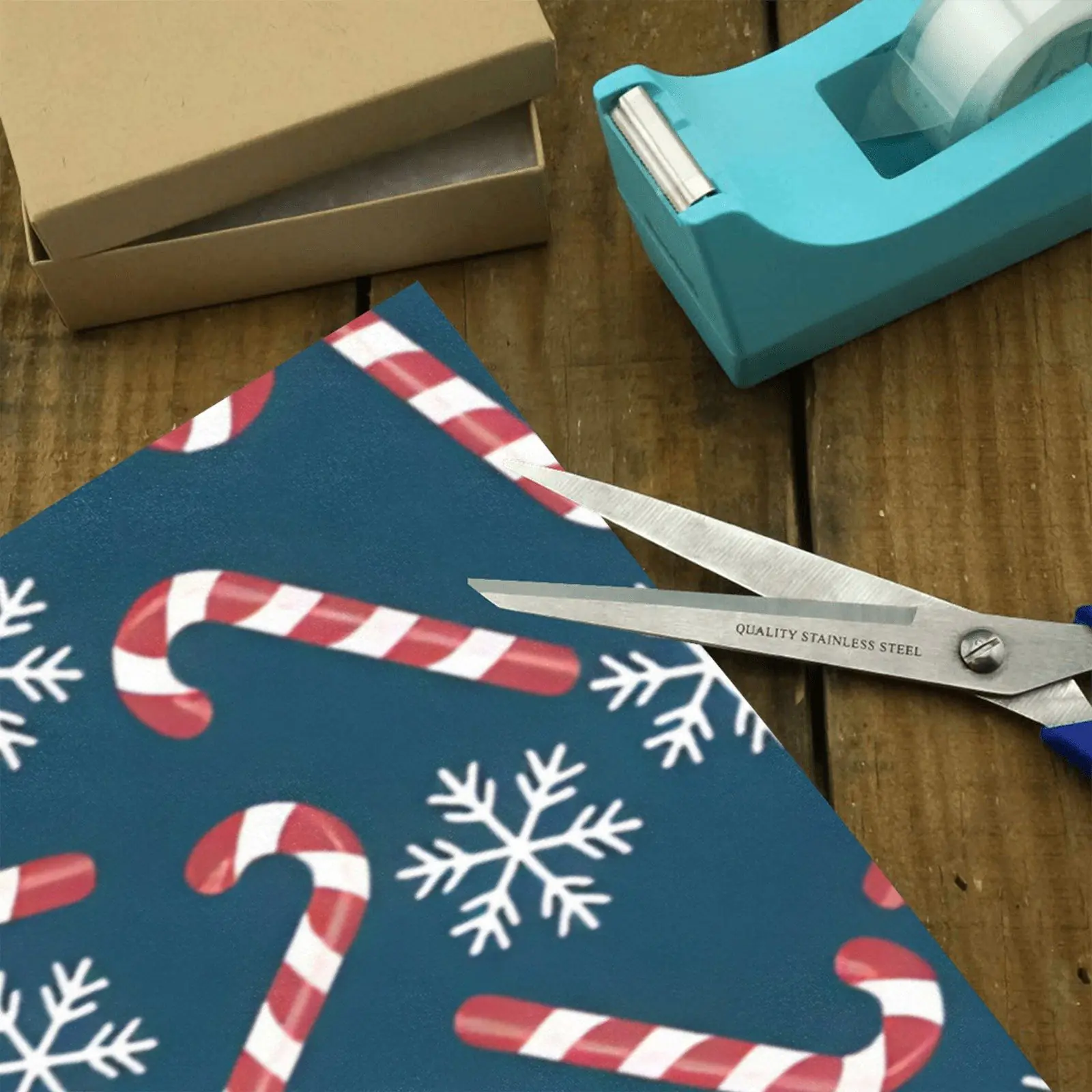 Wrapping
  Paper Gift Wrap – Blue Canes and Flakes – 1, 2, 3, 4 or 5 Rolls - Image 3