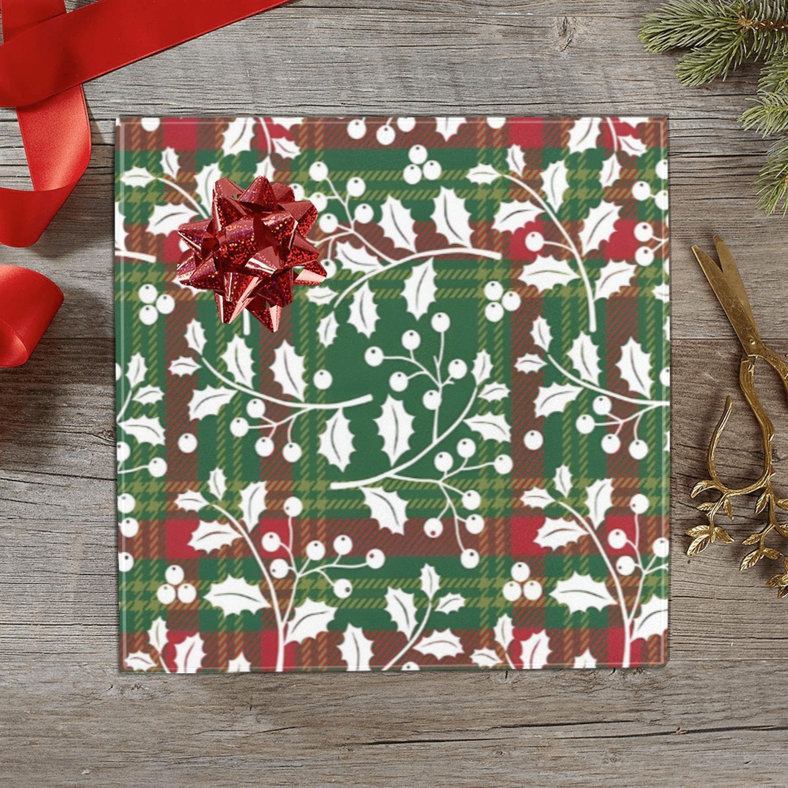 Christmas Wrapping Paper | Holiday Gift Wrap | Buffalo Holly 58" x 23" (1–5 Rolls)