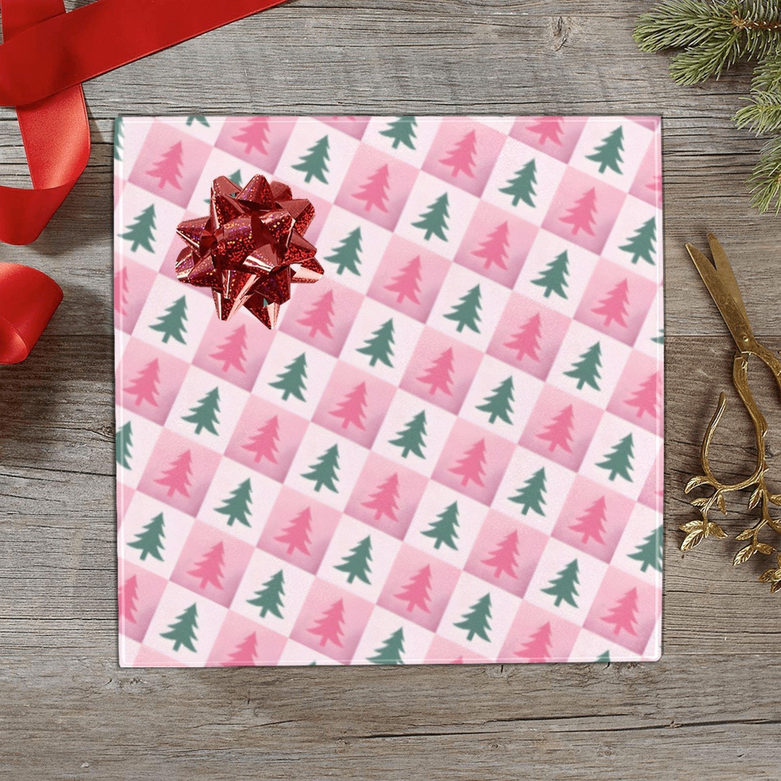 Christmas Wrapping Paper | Holiday Gift Wrap | Pink Pines 58" x 23" (1–5 Rolls)