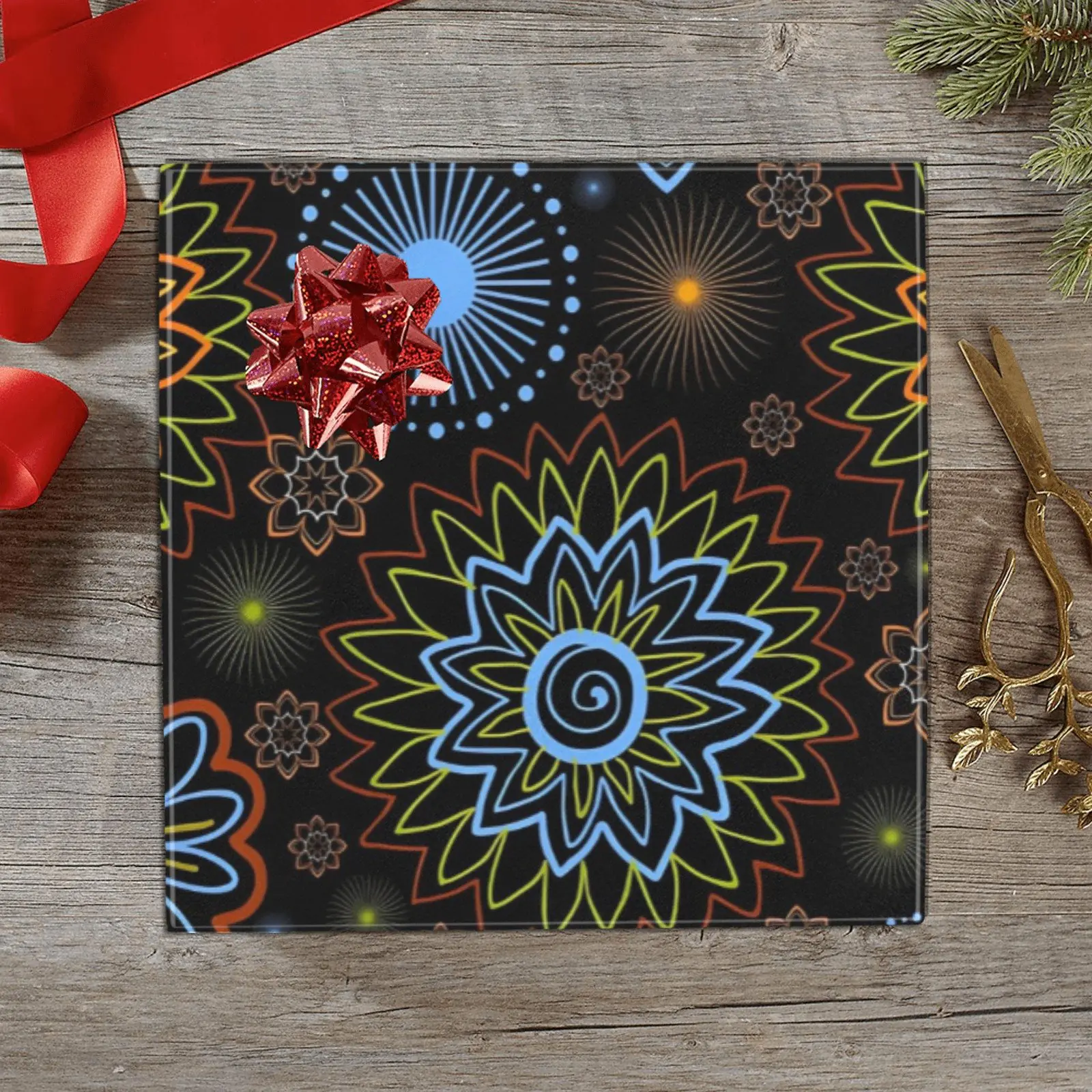 Christmas Wrapping Paper | Holiday Gift Wrap | Neon Floral – 1, 2, 3, 4 or 5 Rolls