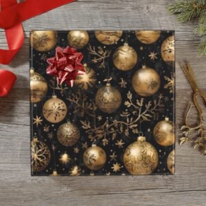 Christmas Wrapping Paper | Holiday Gift Wrap | Gold Ornaments 58" x 23" (1–5 Rolls)