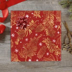 Christmas Wrapping Paper | Holiday Gift Wrap | Gold Pine Feathers 58" x 23" (1–5 Rolls)