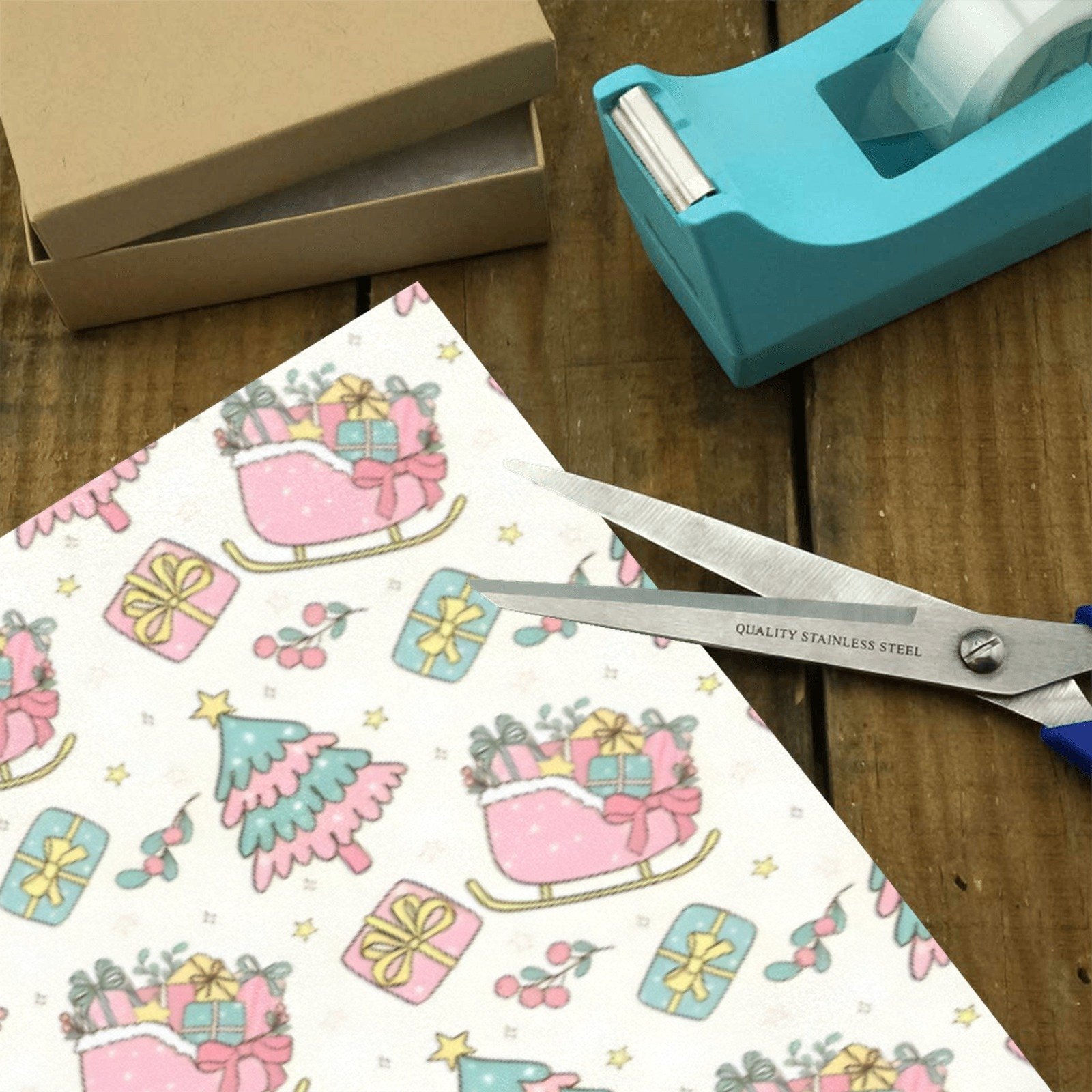 Christmas Wrapping Paper | Holiday Gift Wrap | Pink Sleigh 58" x 23" (1–5 Rolls) - Image 3