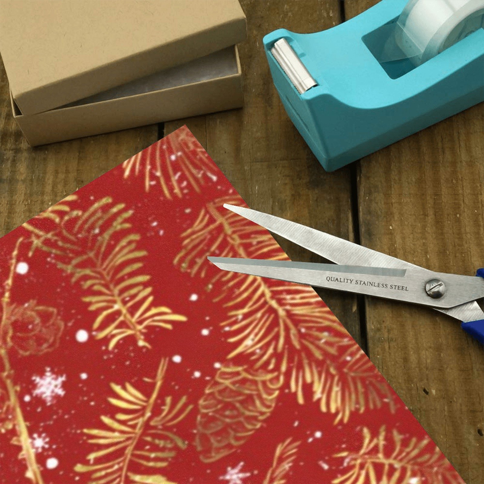 Christmas Wrapping Paper | Holiday Gift Wrap | Gold Pine Feathers 58" x 23" (1–5 Rolls) - Image 3