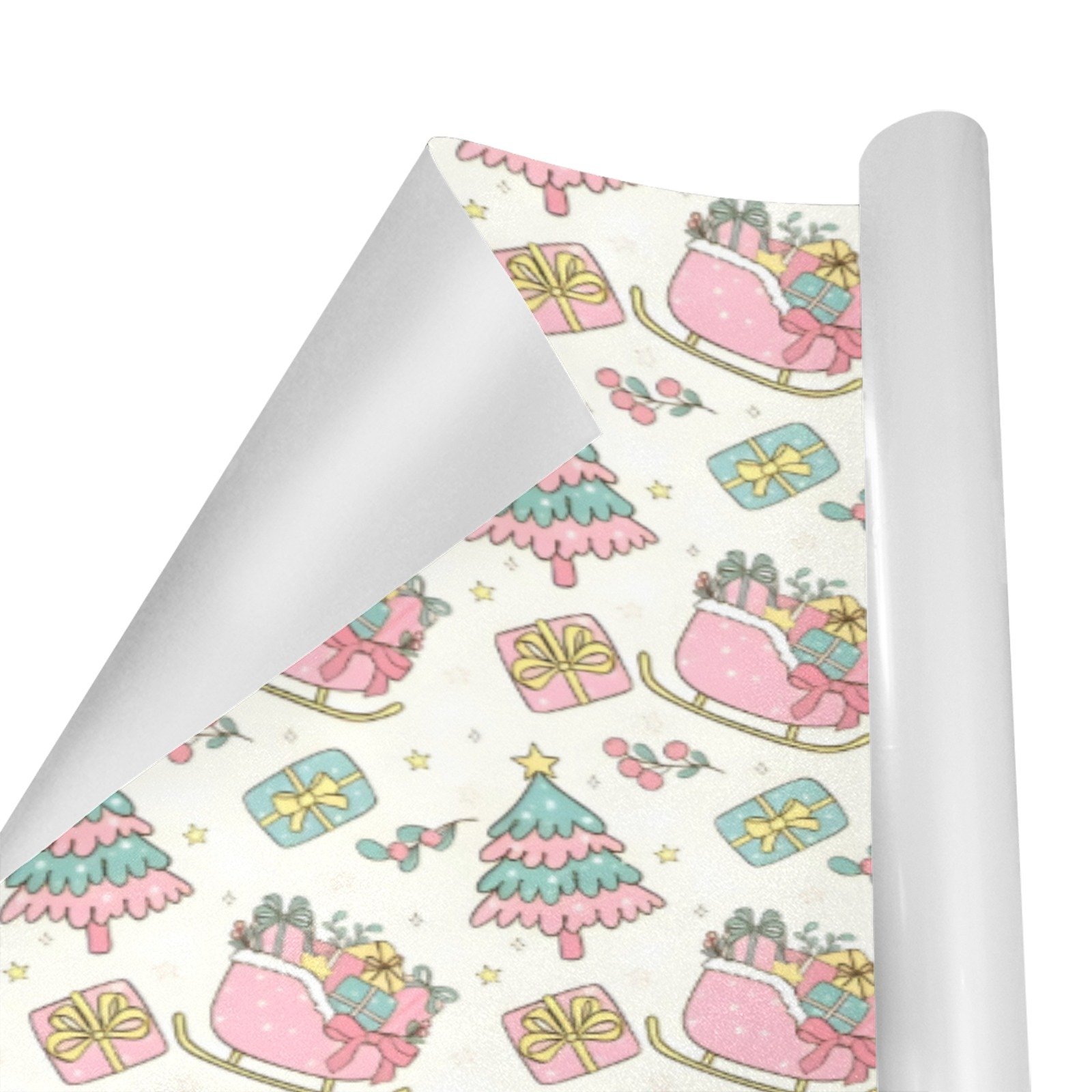 Christmas Wrapping Paper | Holiday Gift Wrap | Pink Sleigh 58" x 23" (1–5 Rolls) - Image 2
