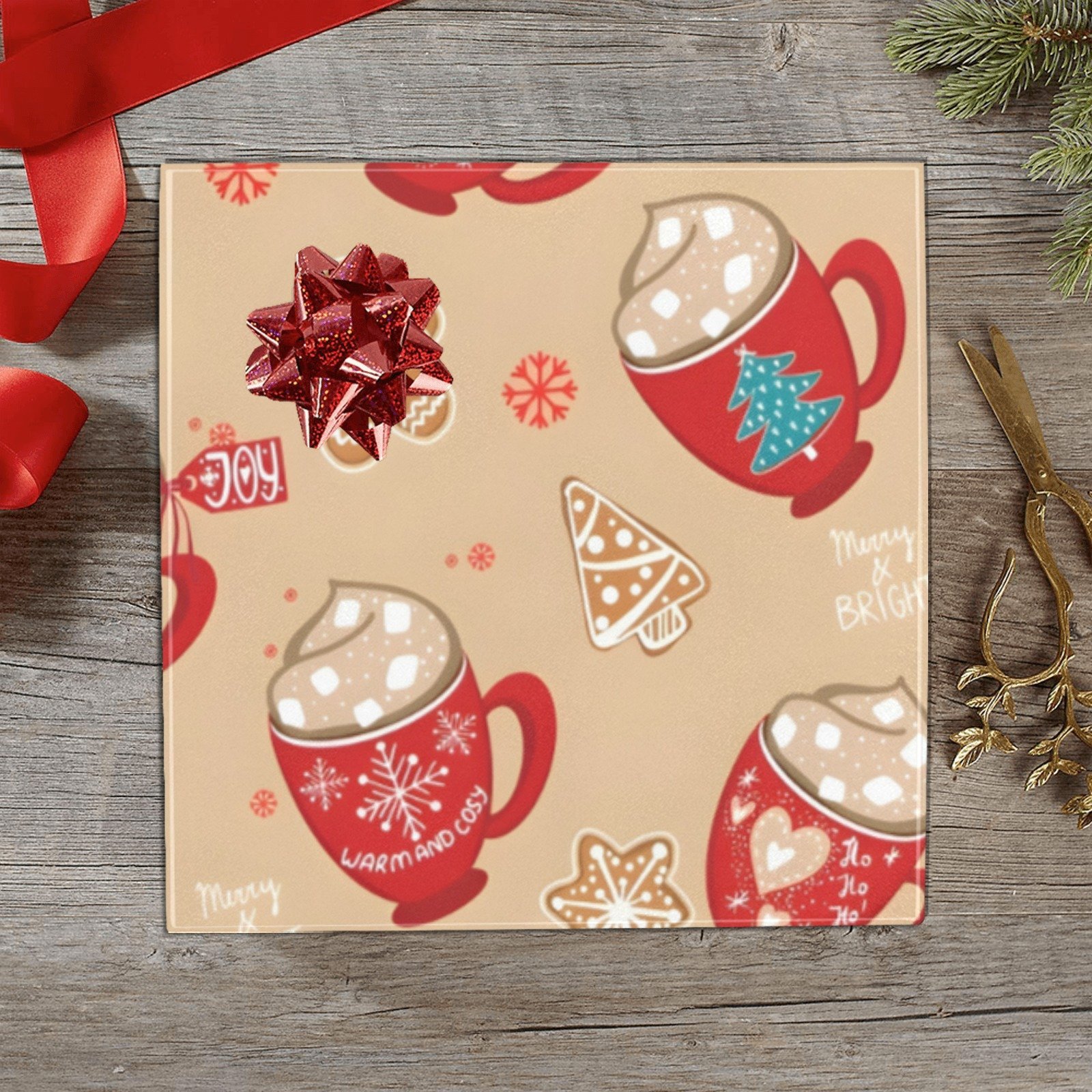 Christmas Wrapping Paper | Holiday Gift Wrap | Mocha 58" x 23" (1–5 Rolls)