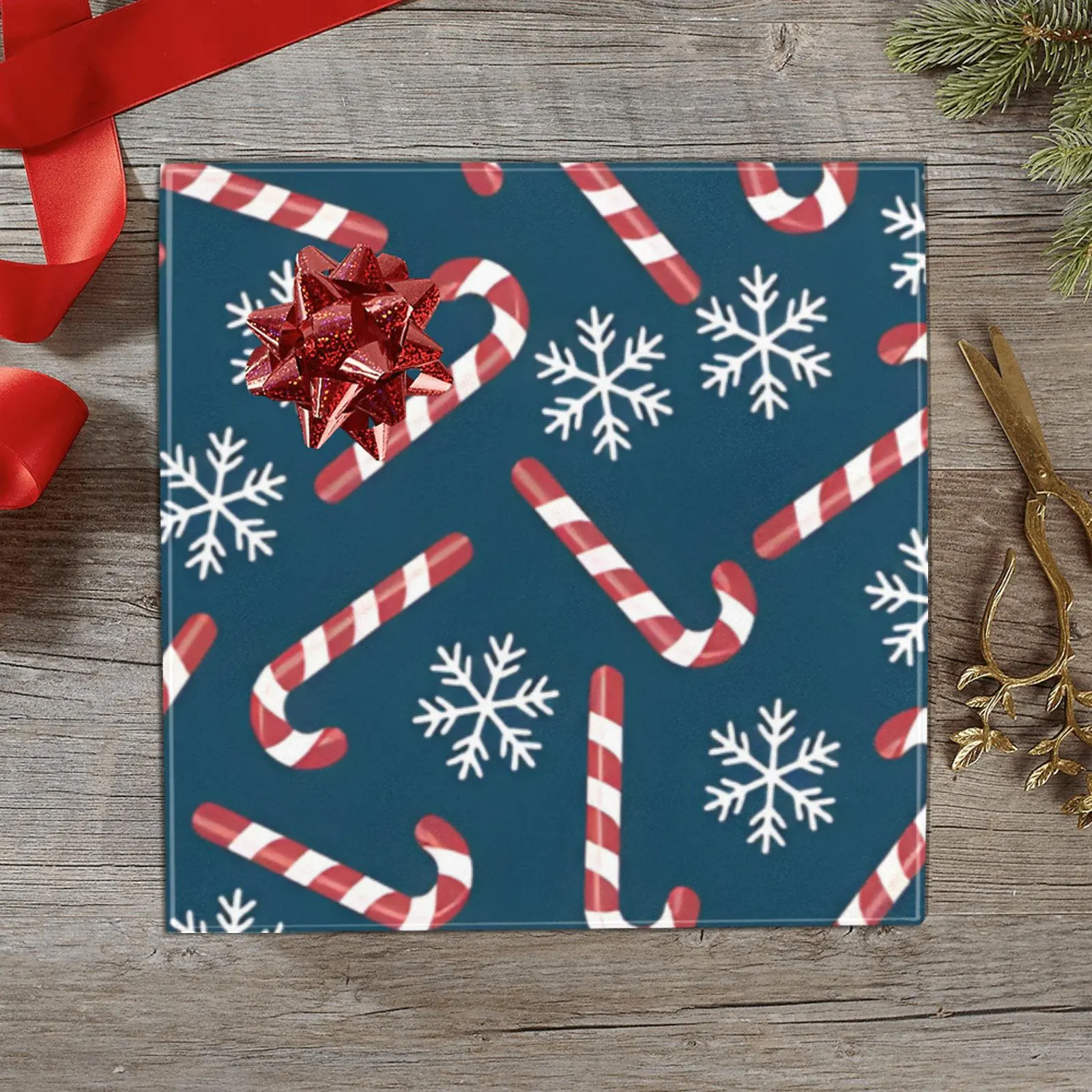 Wrapping
  Paper Gift Wrap – Blue Canes and Flakes – 1, 2, 3, 4 or 5 Rolls
