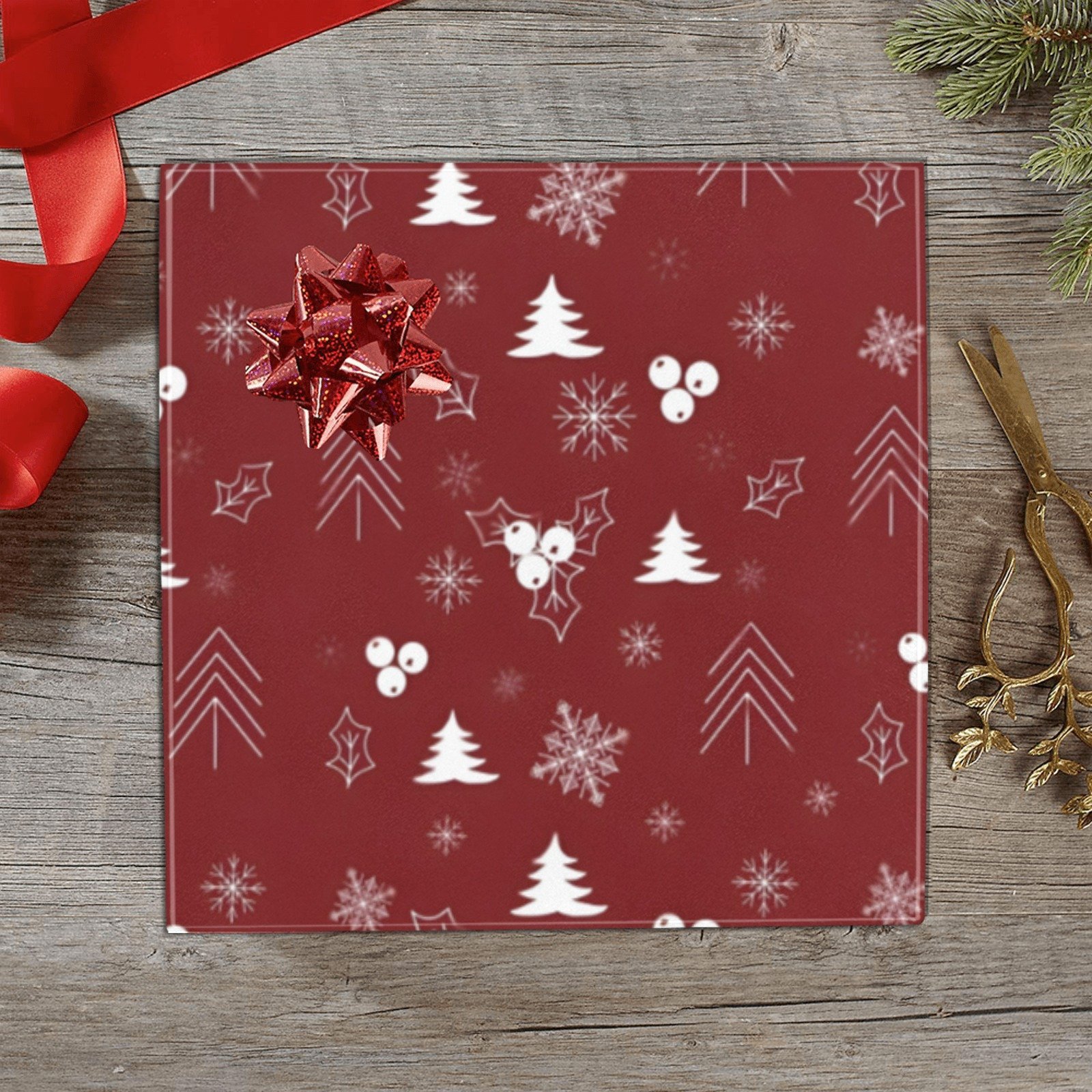 Christmas Wrapping Paper | Holiday Gift Wrap | Burgundy Holly 58" x 23" (1–5 Rolls)