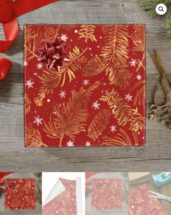 Christmas Wrapping Paper | Holiday Gift Wrap | Gold Pine Feathers 58" x 23" (1–5 Rolls) - Image 5